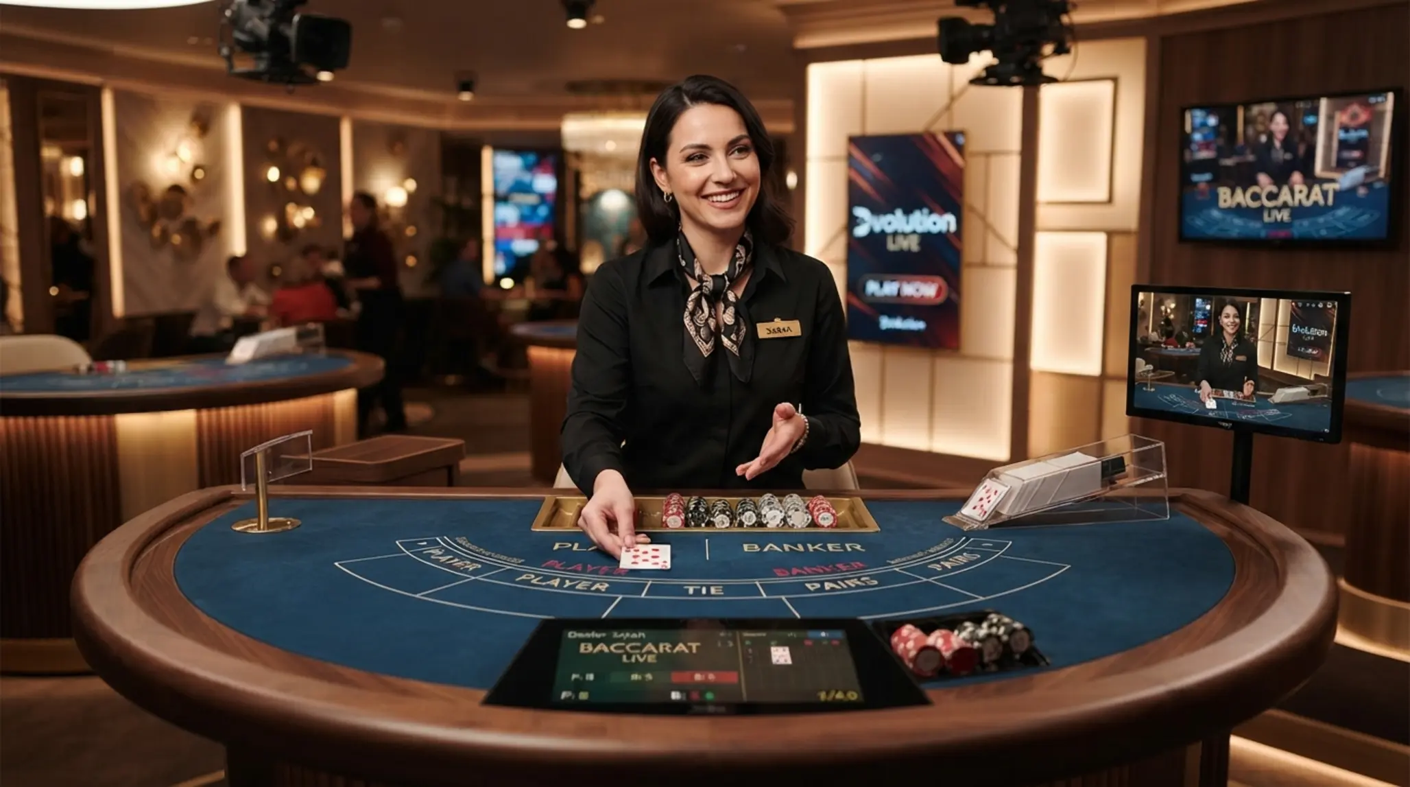 Élő baccarat osztó stúdiókörnyezetben