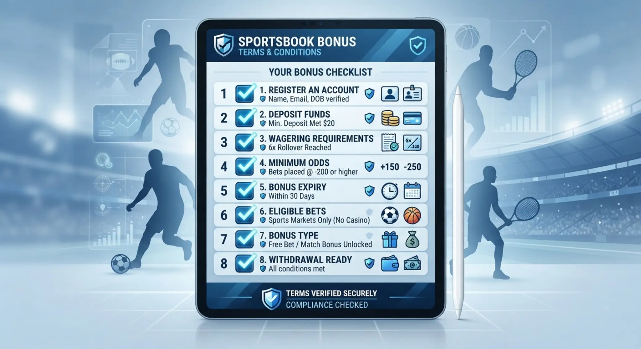 Bónuszfeltételek ellenőrzőlista sportfogadási témában