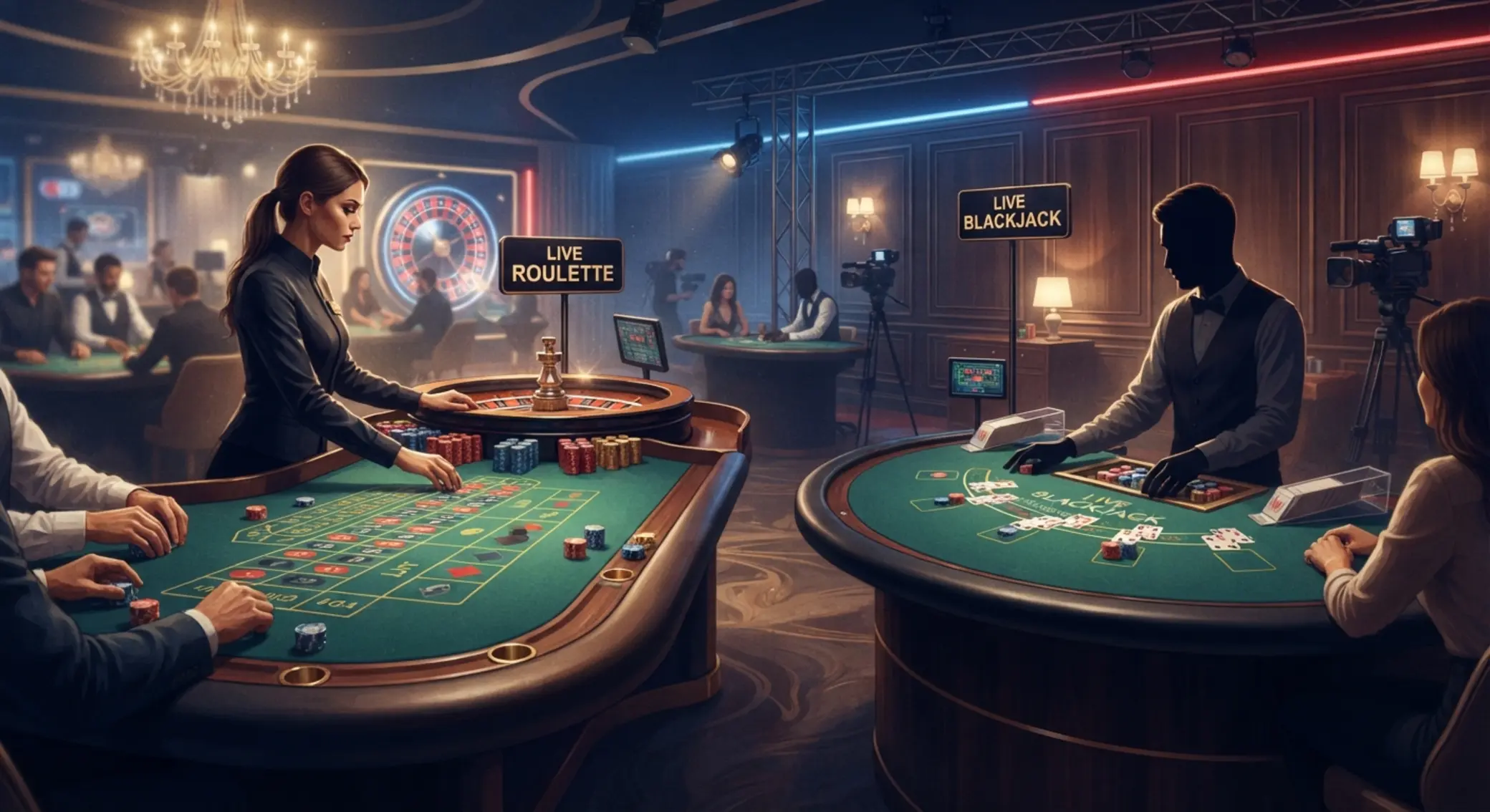 Élő kaszinó asztalok rulettel és blackjackszel