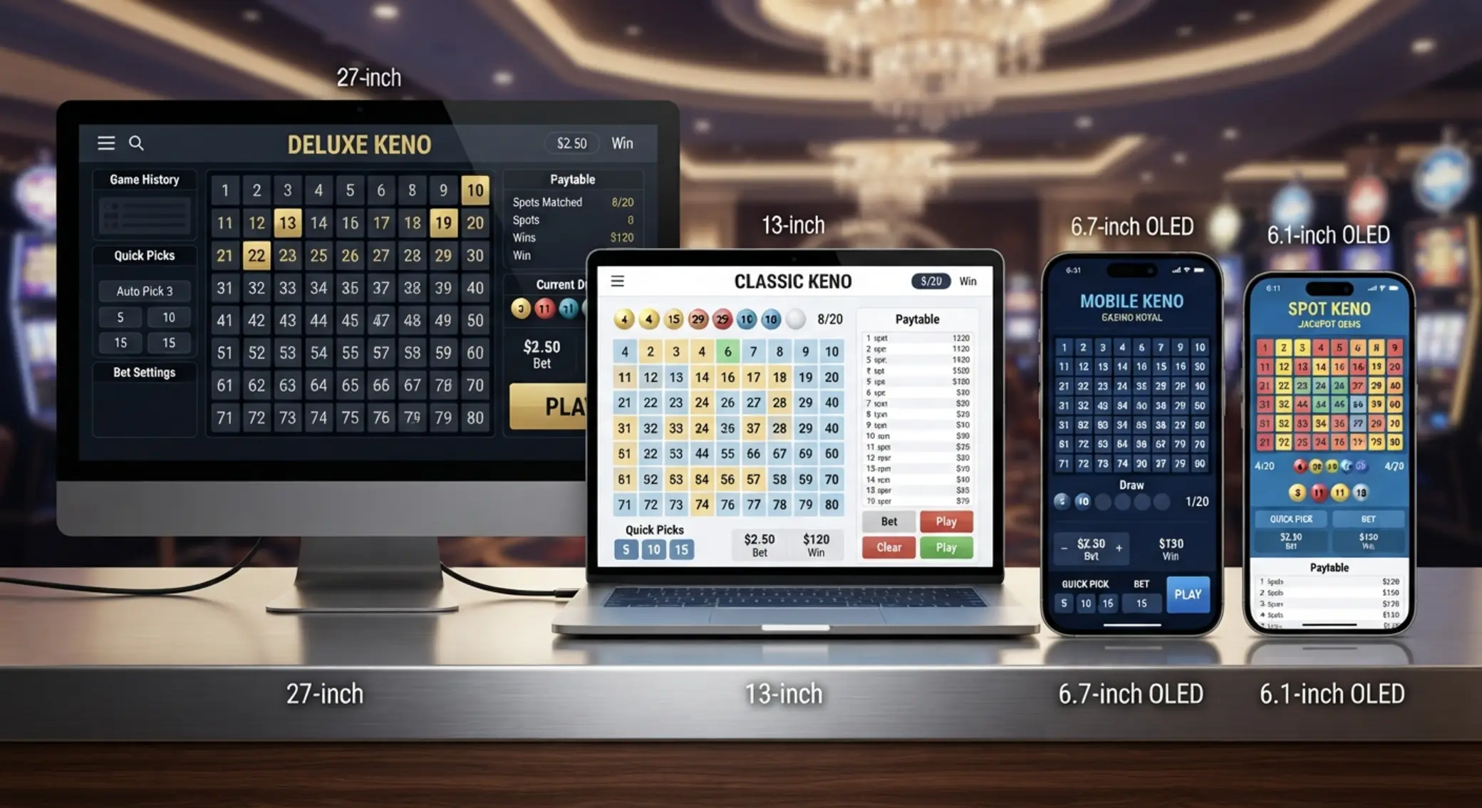 Különböző online keno felületek asztali és mobil eszközön