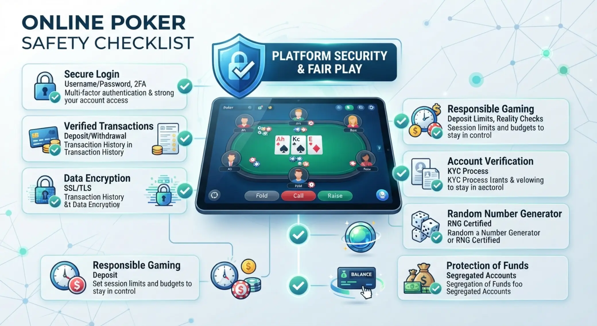 Biztonságos online pókerterem ellenőrzőlista illusztráció