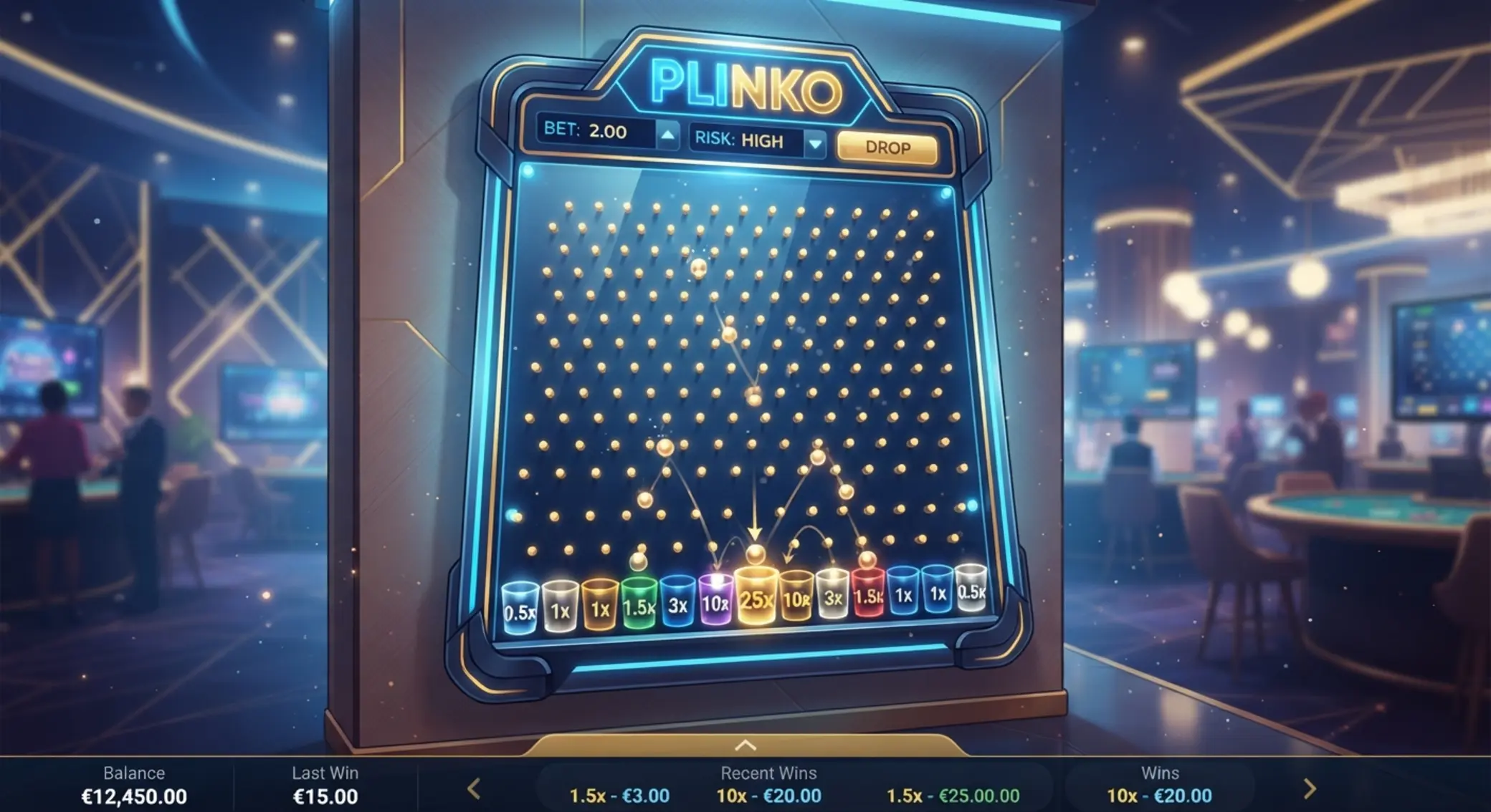 Plinko tábla különböző szorzókkal online kaszinó környezetben