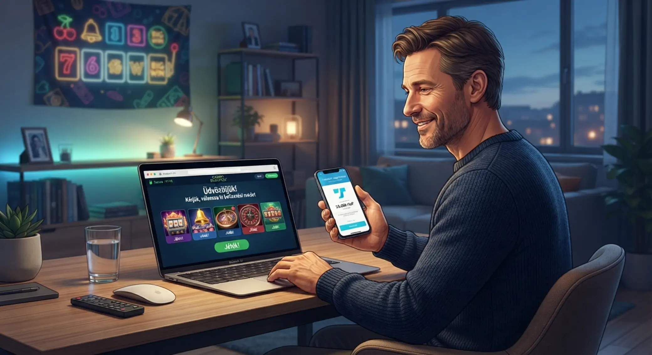 Magyar játékos Trustly fizetéssel laptopon és mobilon