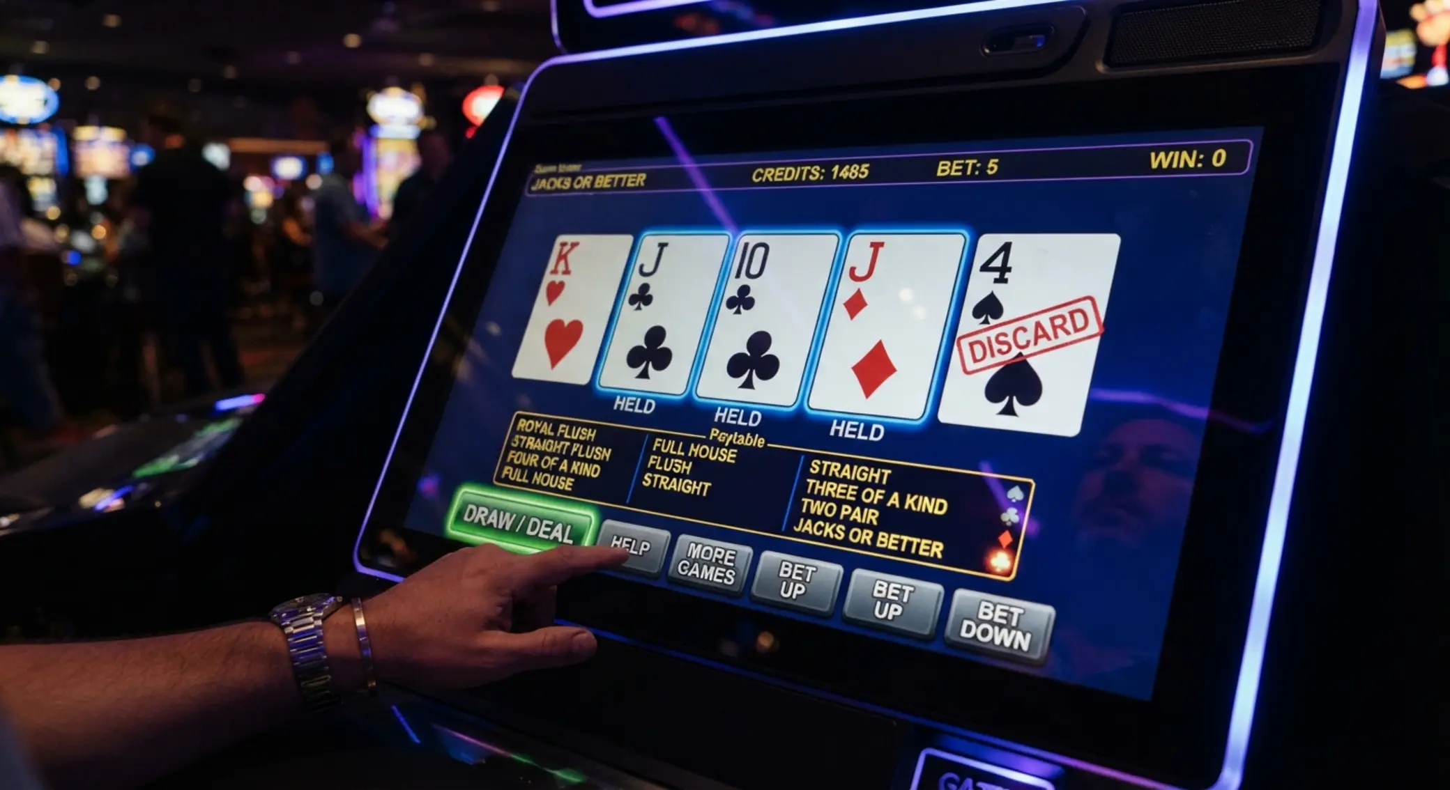 Video poker stratégiai döntéshelyzet megtartott és dobott lapokkal